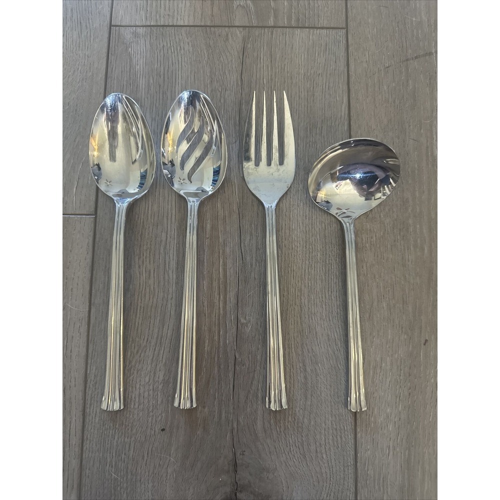 NEW MIKASA  NEWPORT‎ 4  PC HOSTESS SET -GRAVY, TABLESPOON FORK SLOTTED SPOON